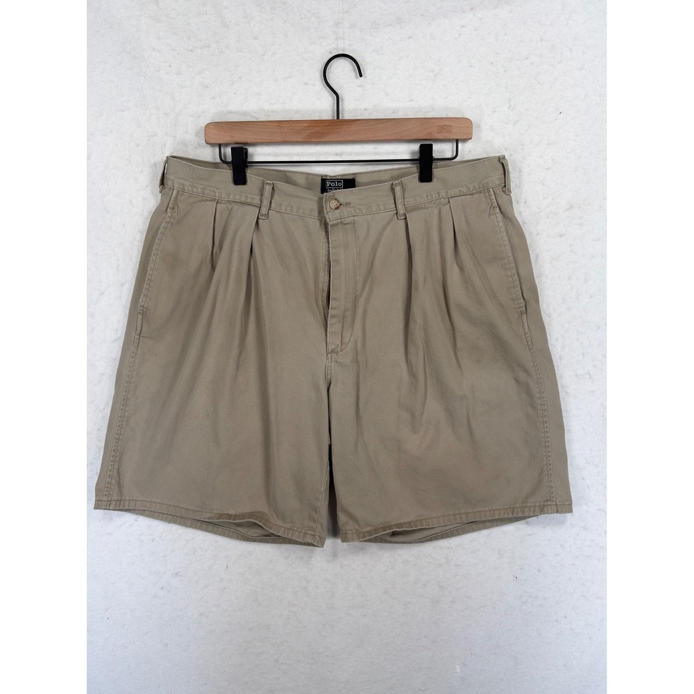 Vintage Polo Ralph Lauren Mens 38 Pleated Chino Shorts Khaki Tan Made in USA - Picture 1 of 13